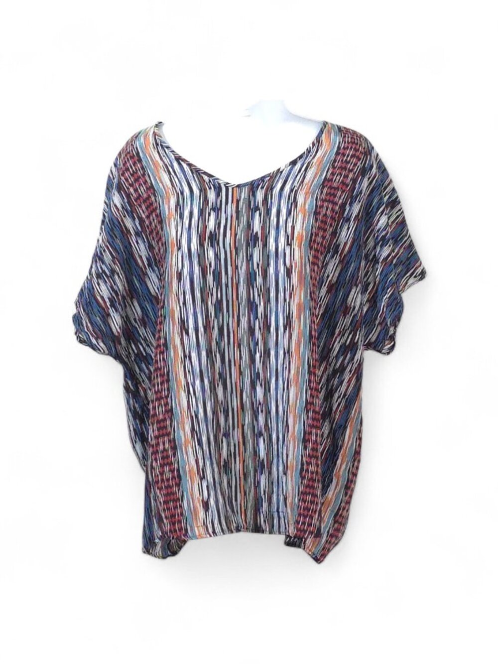 NIC+ZOE Silk Blend Top XL Multicolor Abstract Print Flowy Short Sleeve Blouse